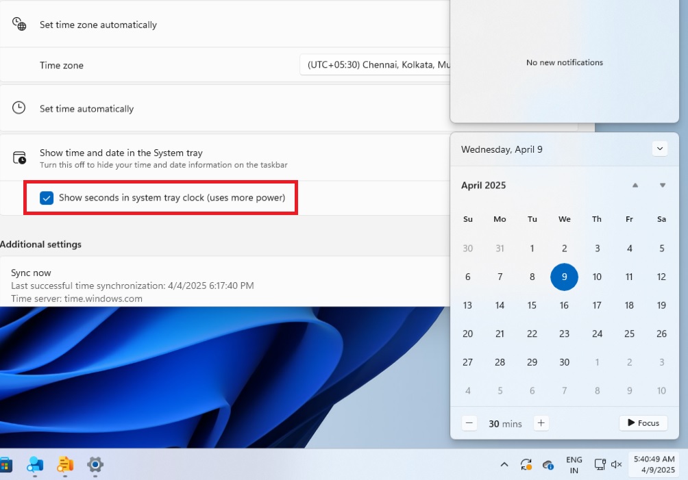 Windows 11 Calendar Flyout