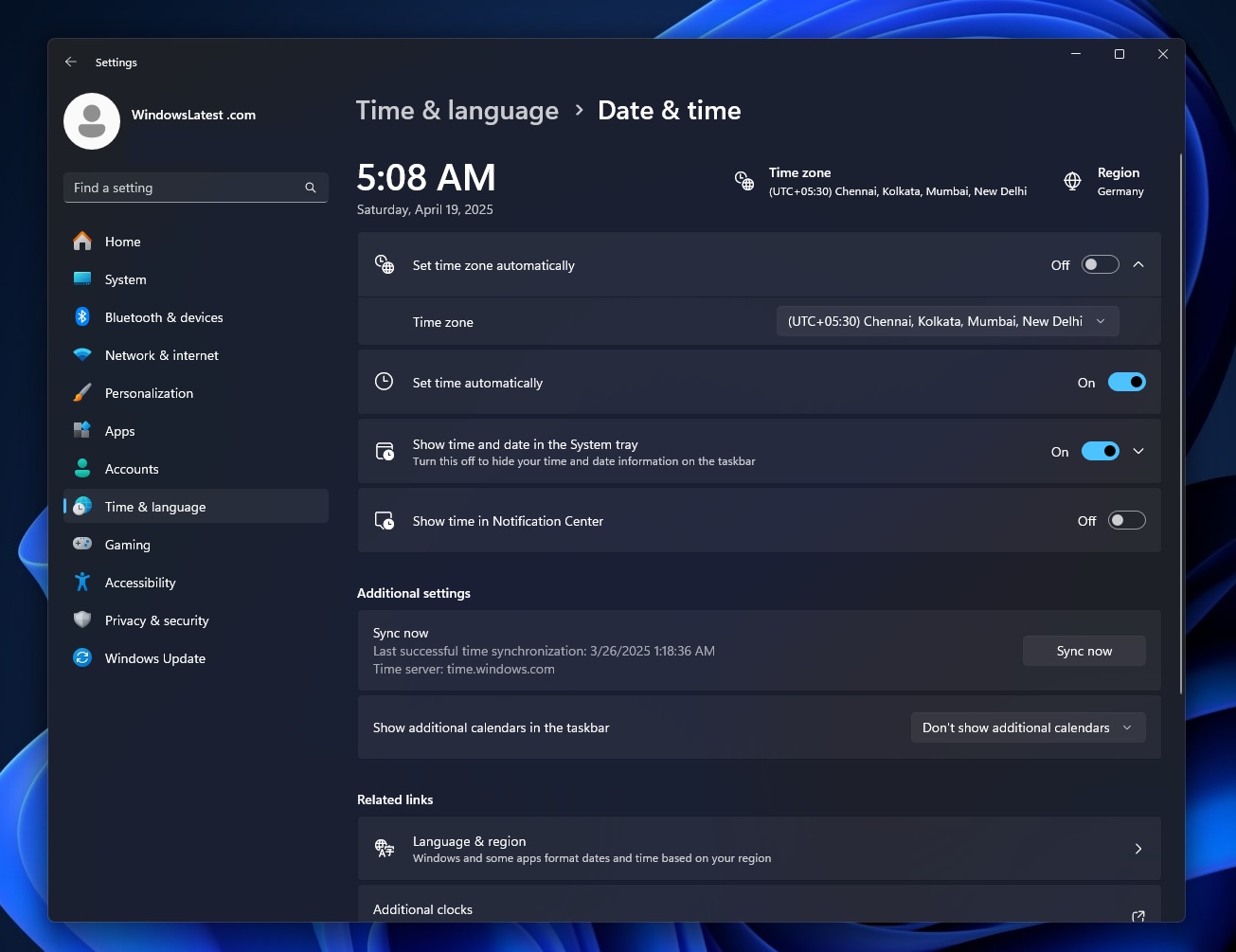 Windows 11 Clock Settings