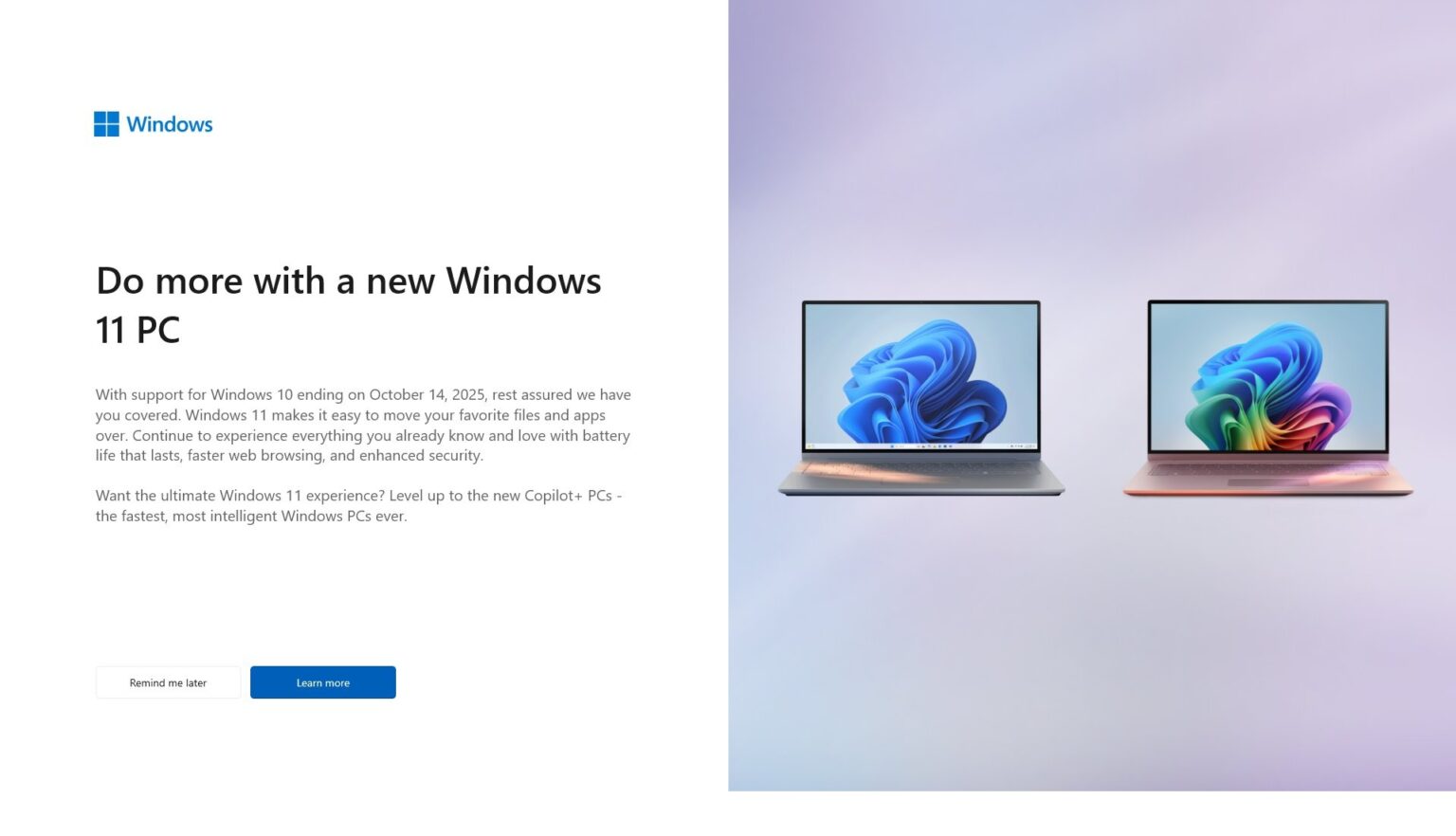 Microsoft tells Windows 10 users to buy Copilot+ AI Windows 11 PC ...