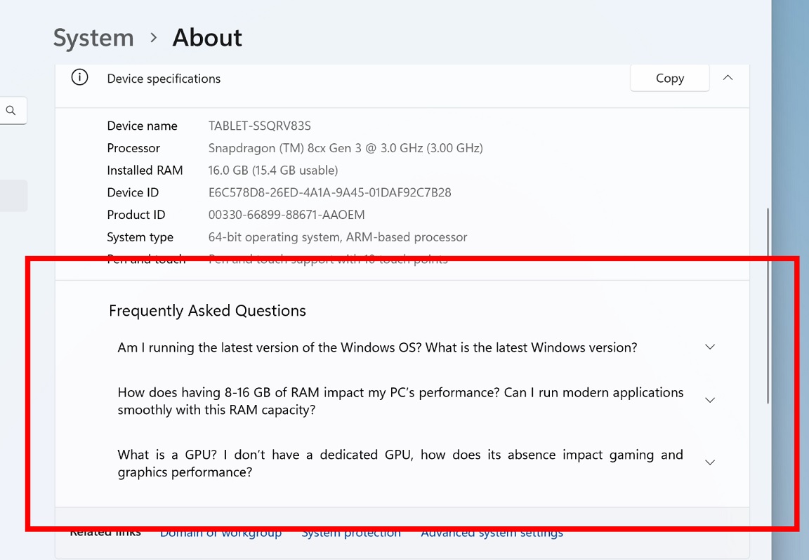 Windows 11 FAQ page