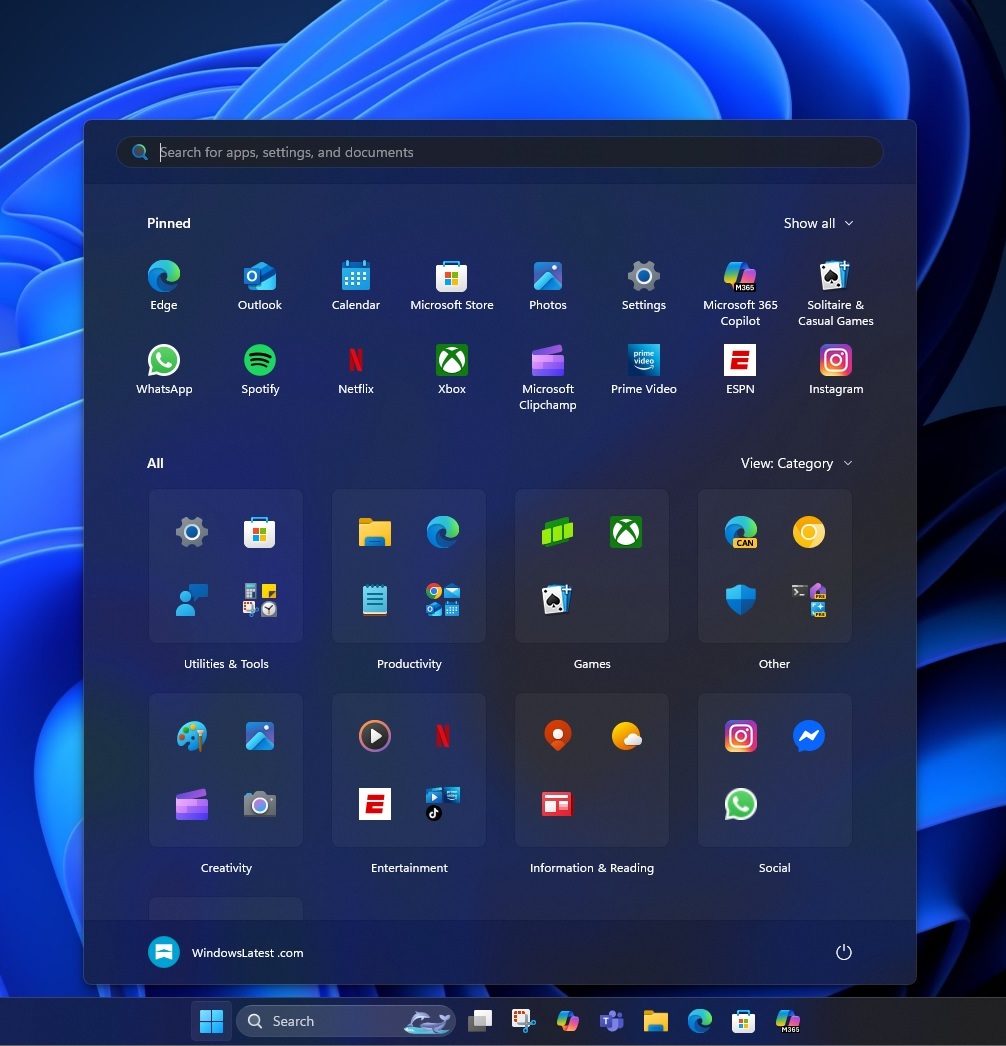 Windows 11 new Start menu look