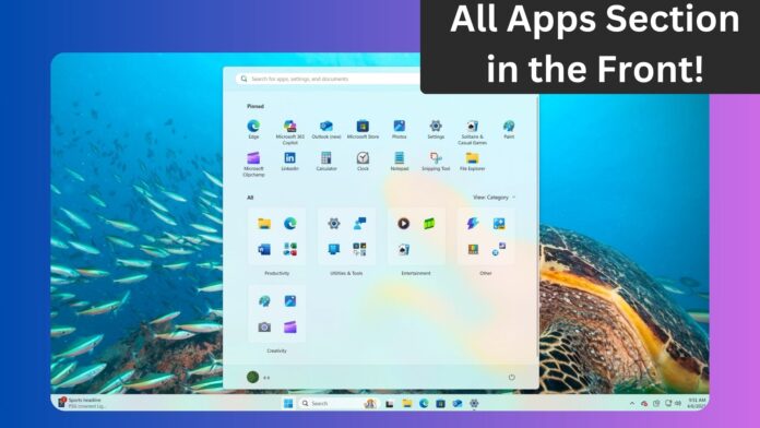 Windows 11 start menu new layout