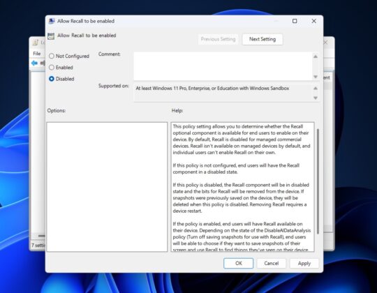 disable recall ai group policy editor 2
