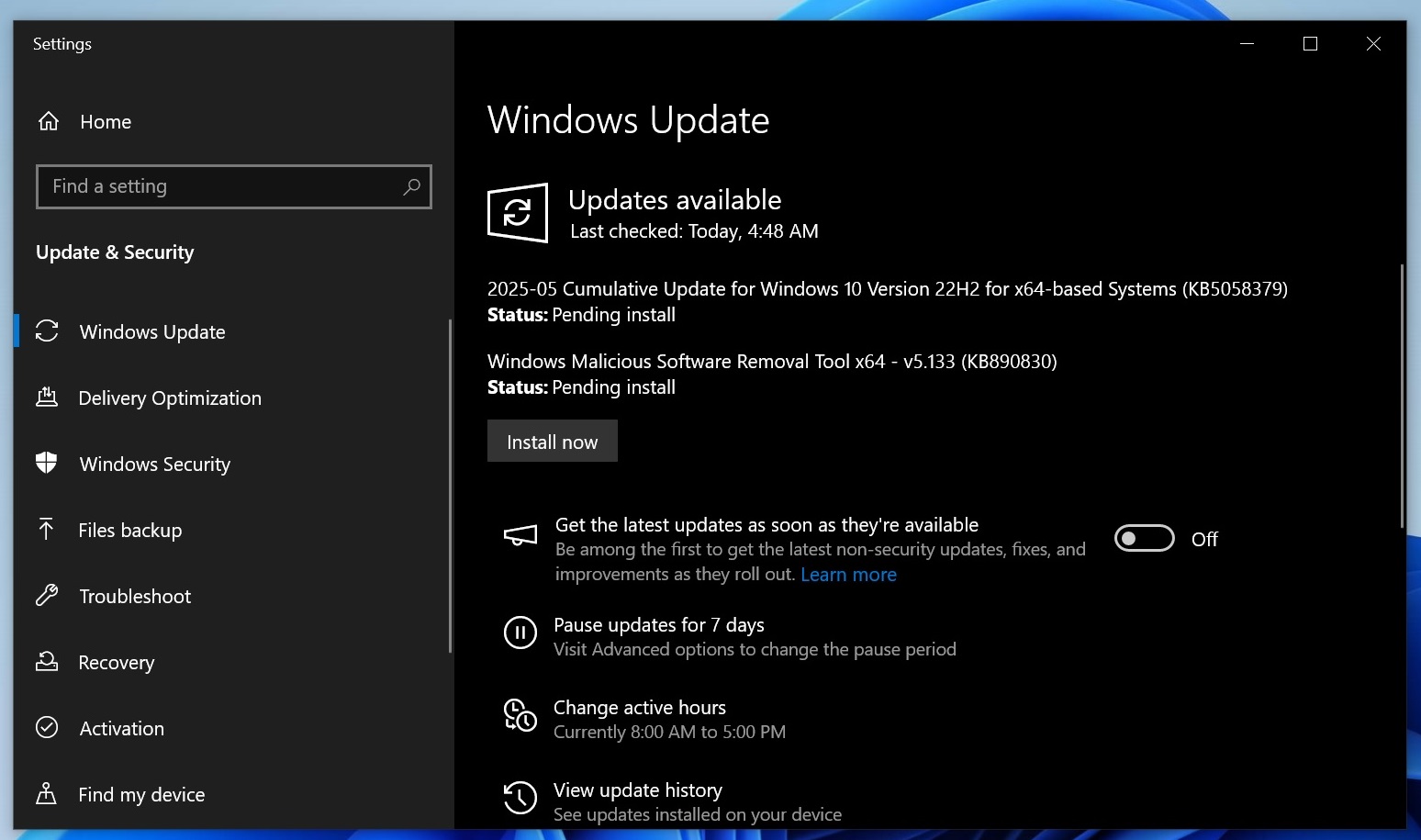 2025-05 Cumulative Update for Windows 10 Version 22H2 for x64-based Systems (KB5058379)