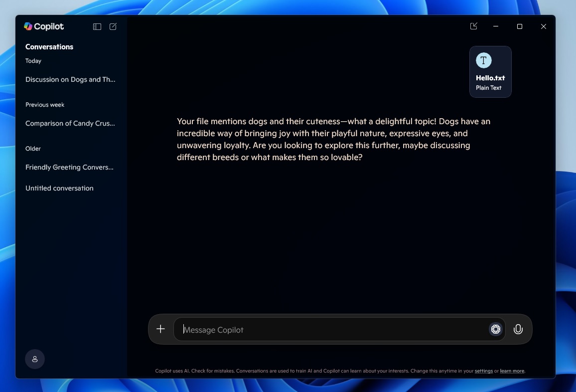 Copilot app uploading file