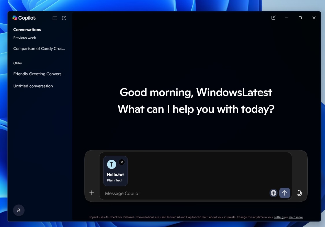 Copilot app with File Explorer integration