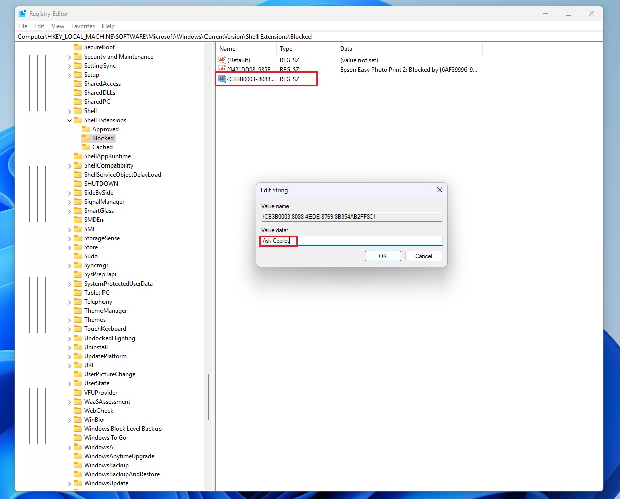 Copilot context menu remove registry script
