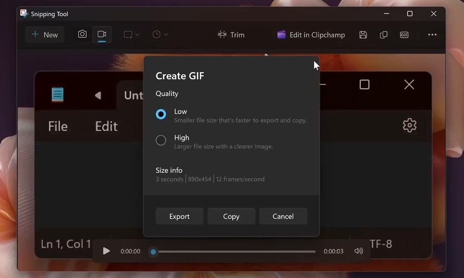 Create GIF mode in Snipping Tools