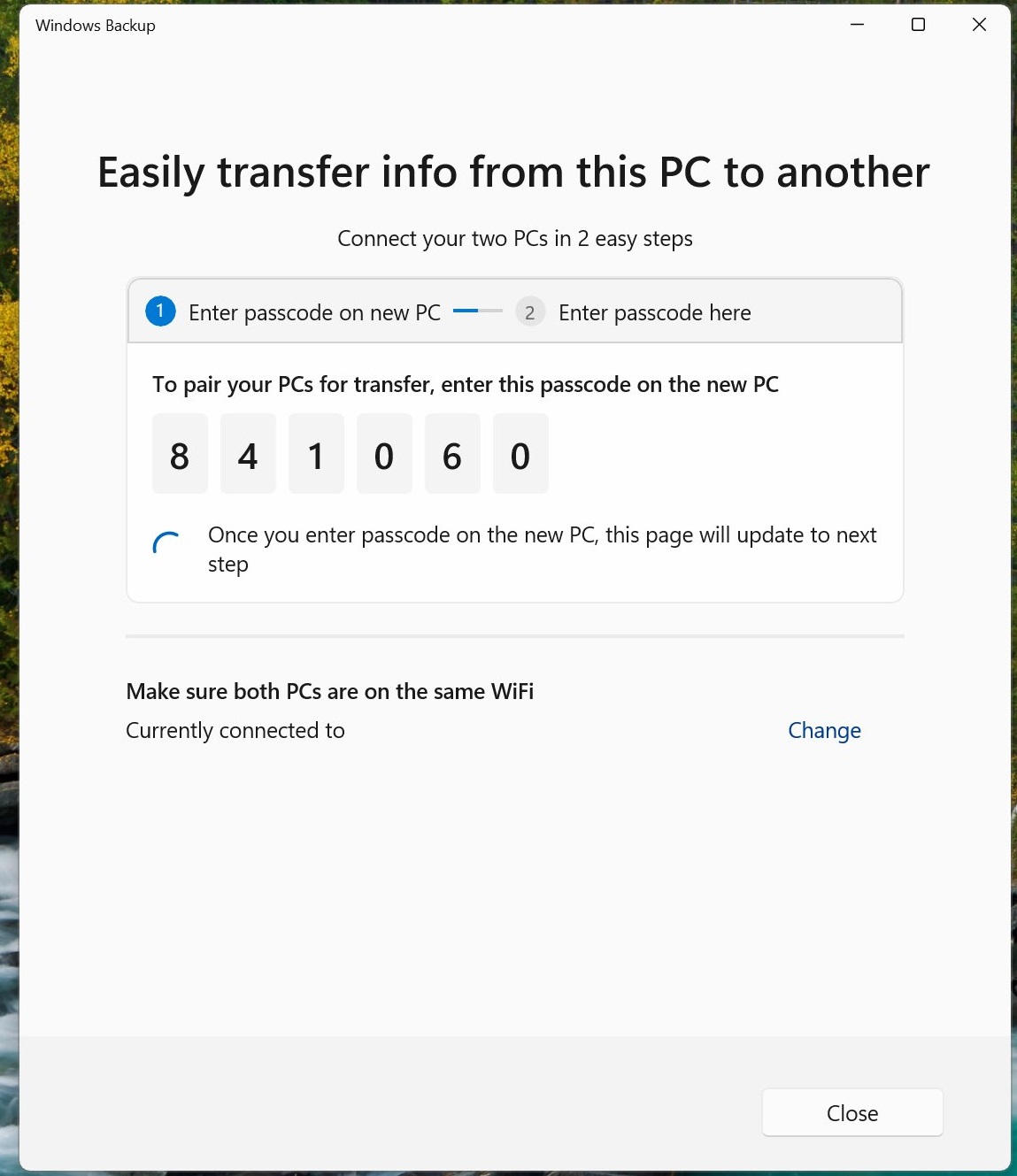 File transfer using Backup app on Windows 11
