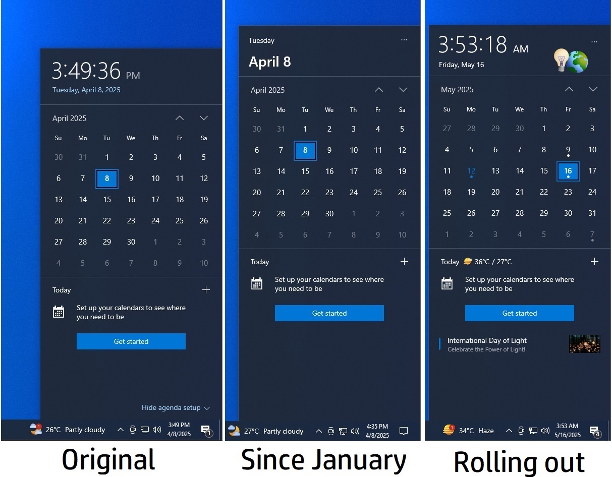 New Calendar UI in Windows 10 KB5058481