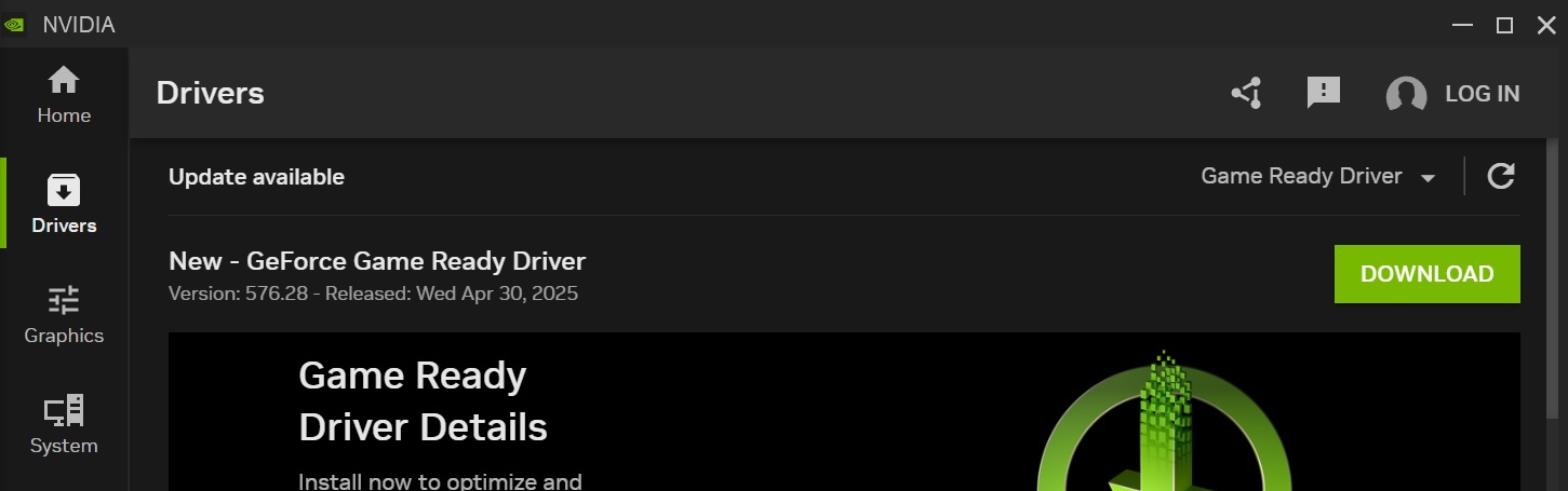 Nvidia driver 576.28 for Windows 11 24h2