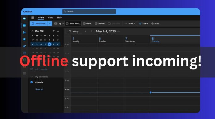 Offline support new Outlook app for calendar events