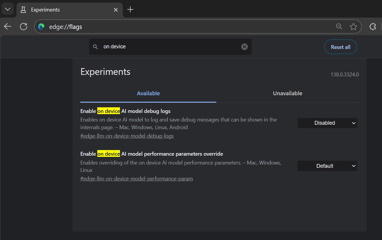 On device AI in Microsoft Edge