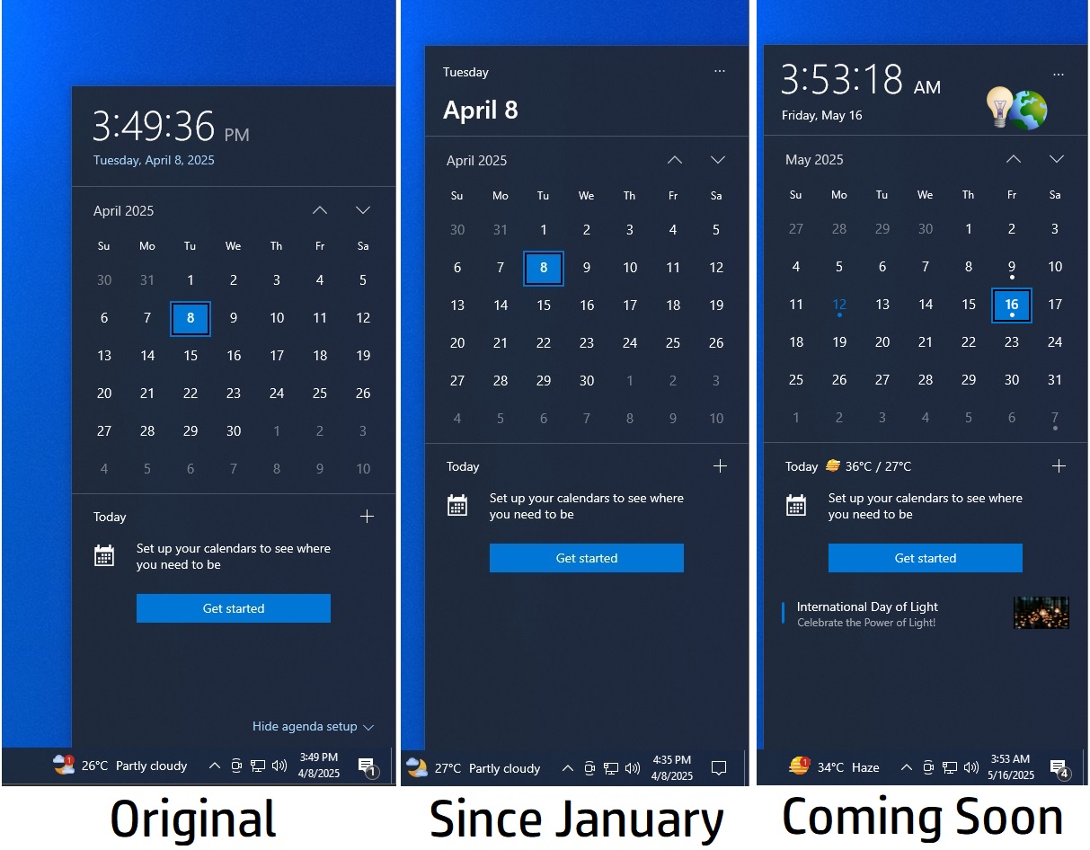 Windows 10 Calendar UI evolution