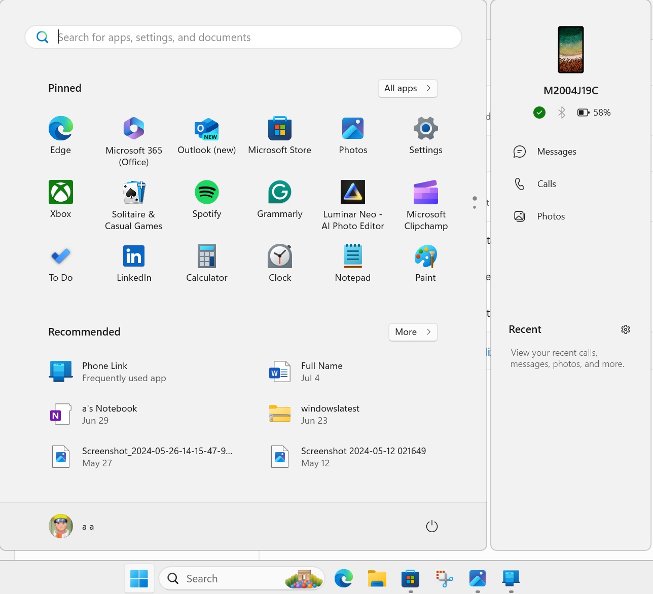 Windows 11 KB5058411 with Phone Link panel