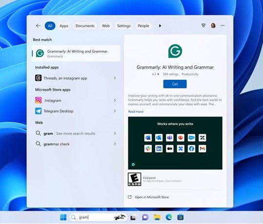 Windows Search Microsoft Store item
