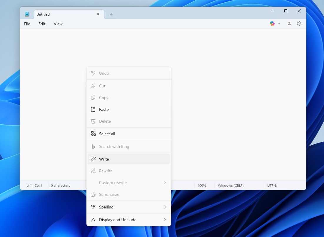 Write tool in Notepad AI