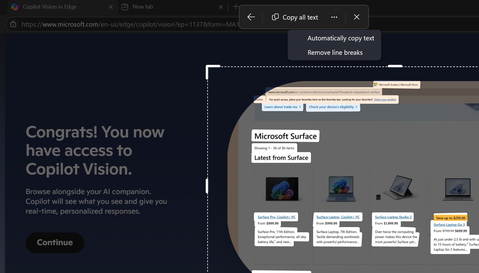 ai text extractor tool options in snipping tool