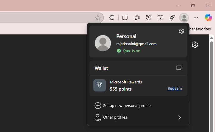Wallet pop-up in Microsoft Edge