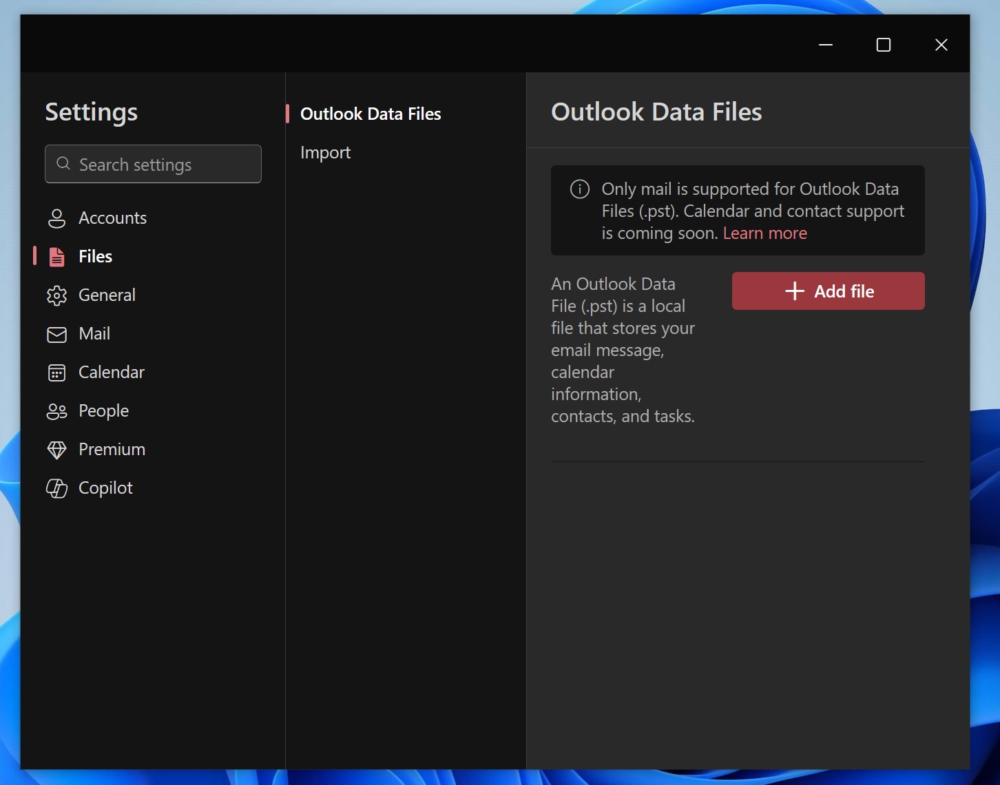 Add .pst file to new Outlook