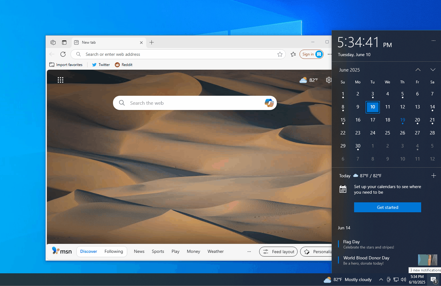 Calendar Flyout with Bing on Windows 10