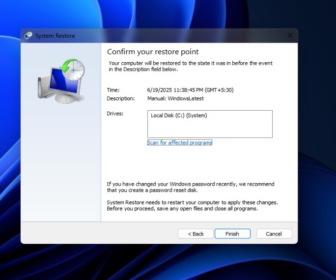 Confirm your restore point