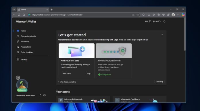 Microsoft Edge Wallet feature