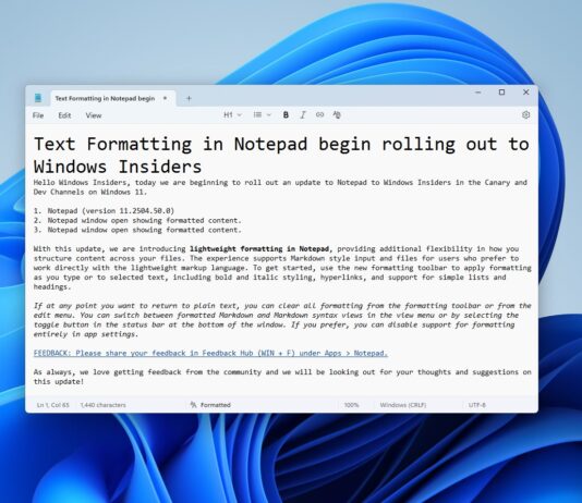 Notepad with formatting support on Windows