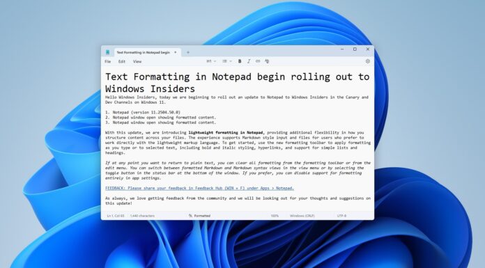 Notepad with formatting support on Windows