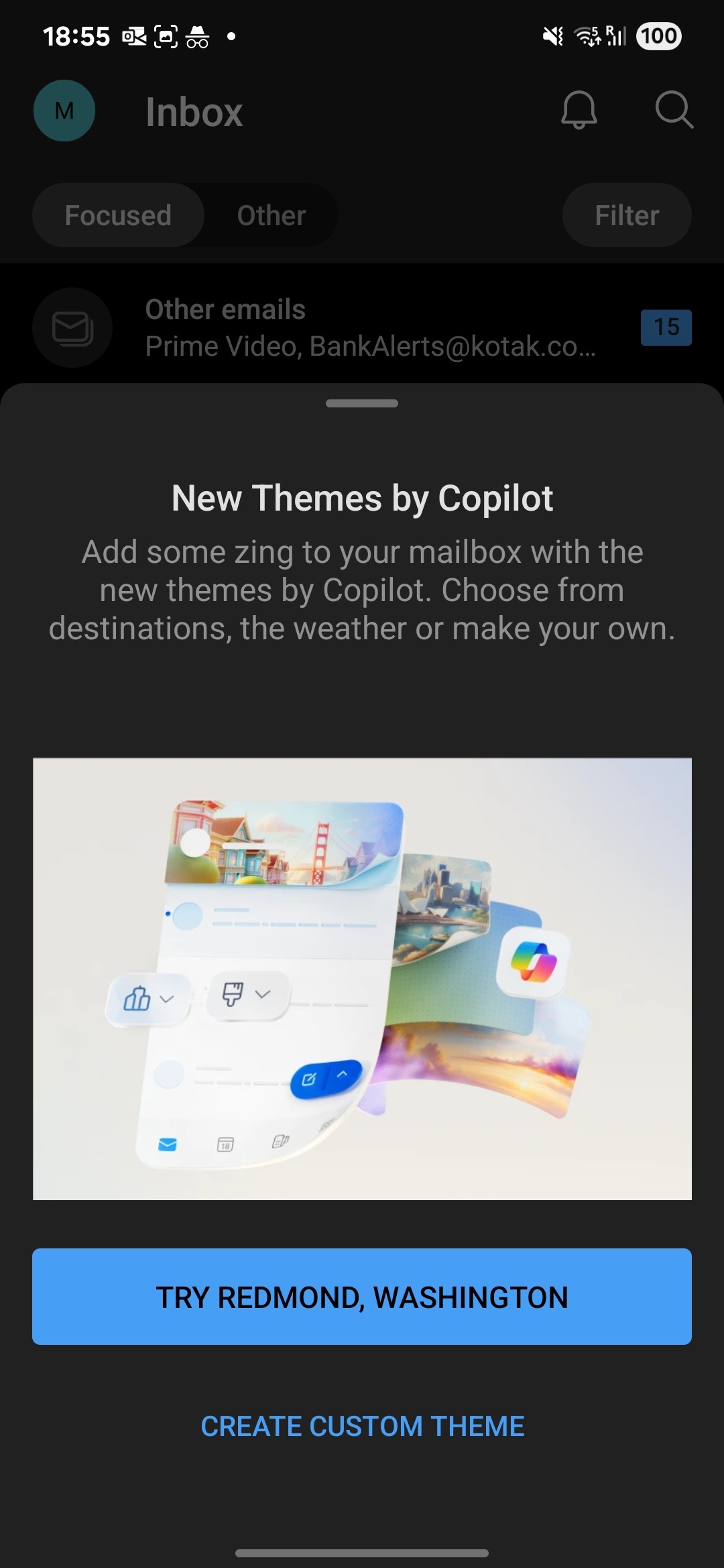 Outlook Copilot theme on Android