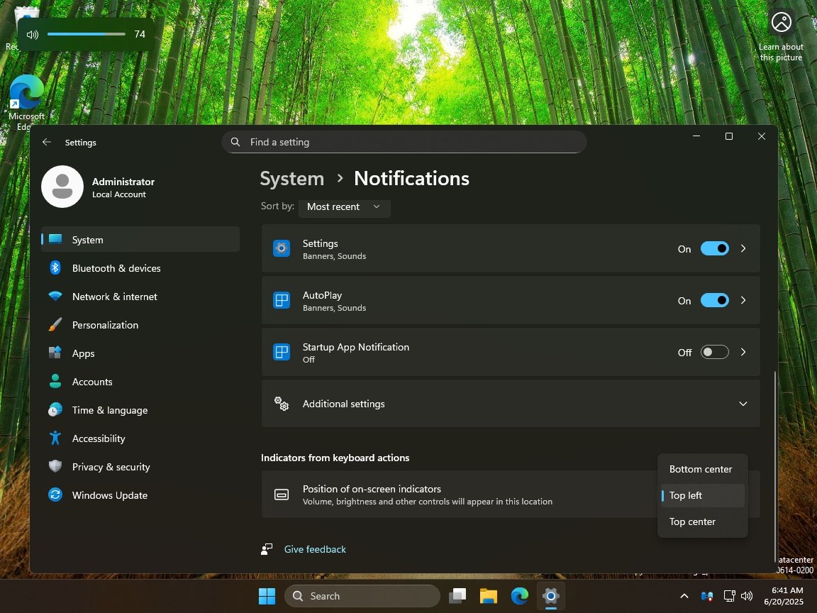 Position of on-screen indicators