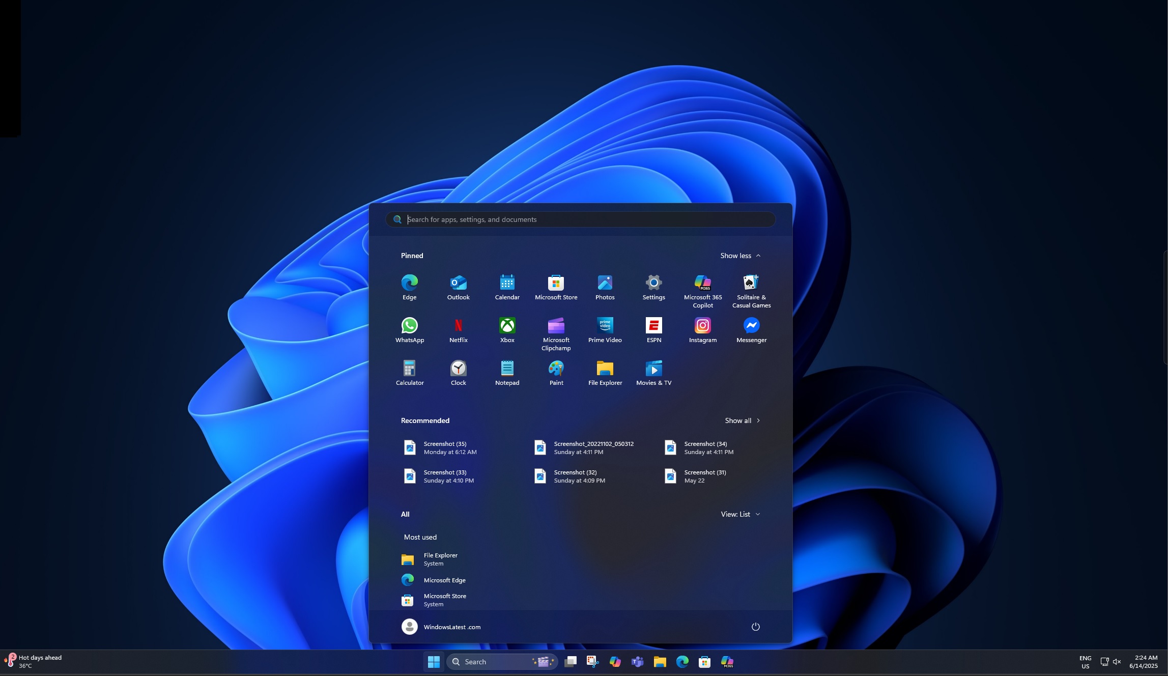 Start menu high resolution large screen