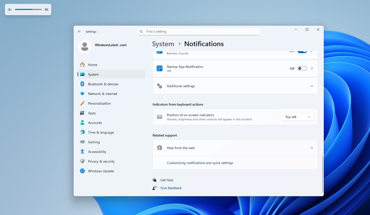 Volume indicator in Windows 11