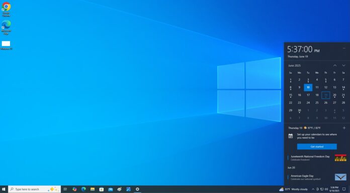 Windows 10 KB5060533 with Calendar UI
