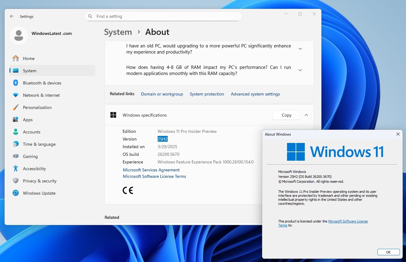 Windows 11 25H2 version