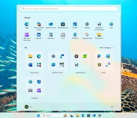 Windows 11 Start menu categories