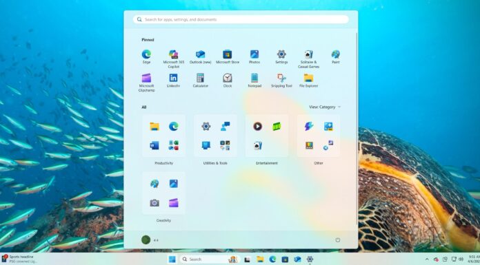 Windows 11 Start menu categories
