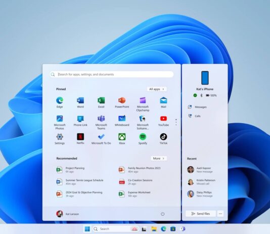 Windows 11 Start menu screen sharing