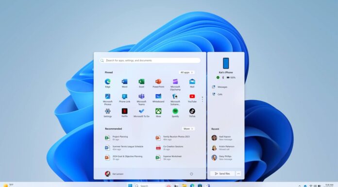Windows 11 Start menu screen sharing