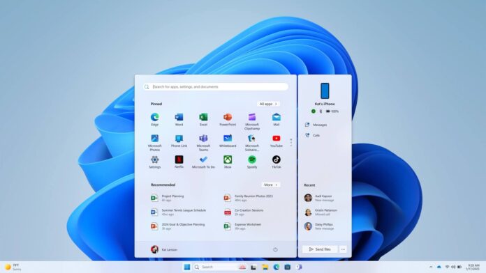 Windows 11 Start menu screen sharing