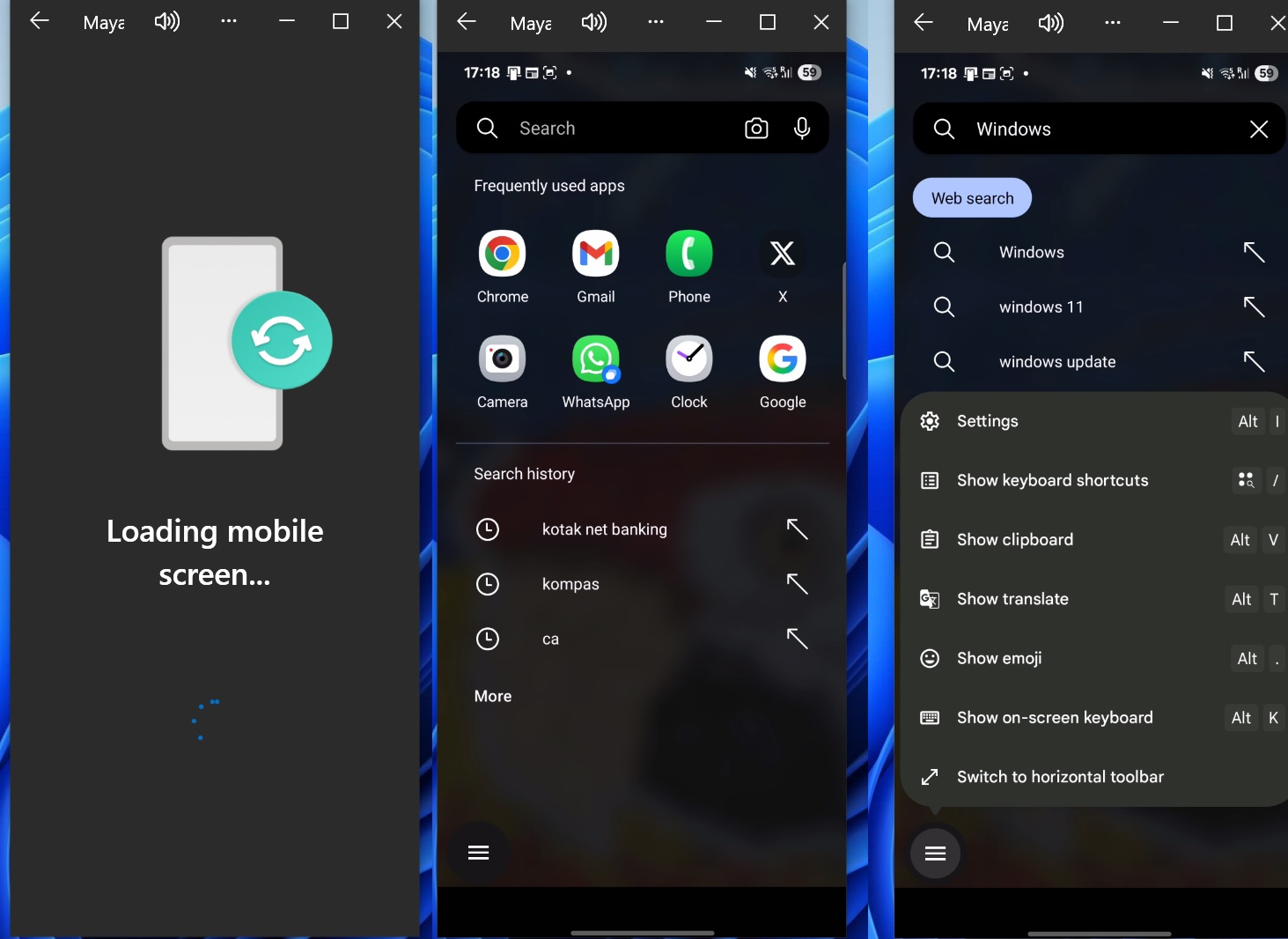 Windows 11 Start menu with Phone Link