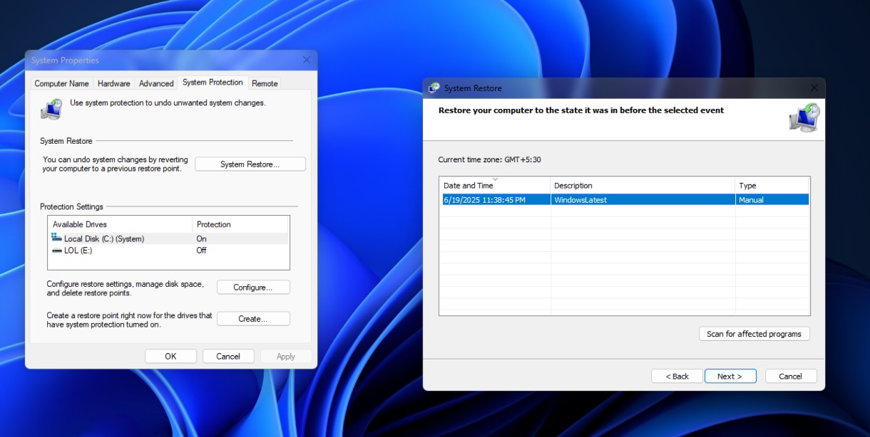 Windows 11 System Restore Point Settings