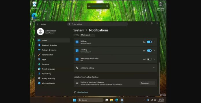 Windows 11 volume indicator position