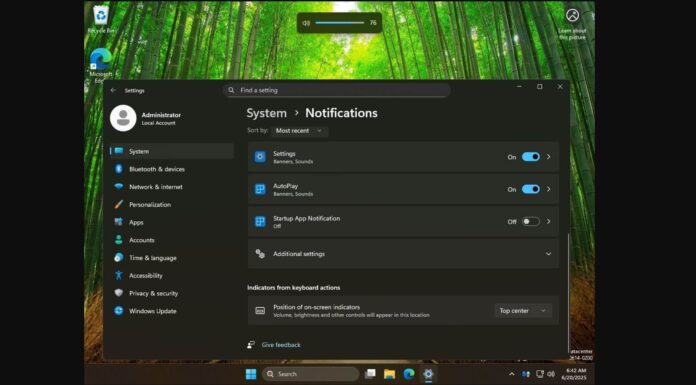 Windows 11 volume indicator position