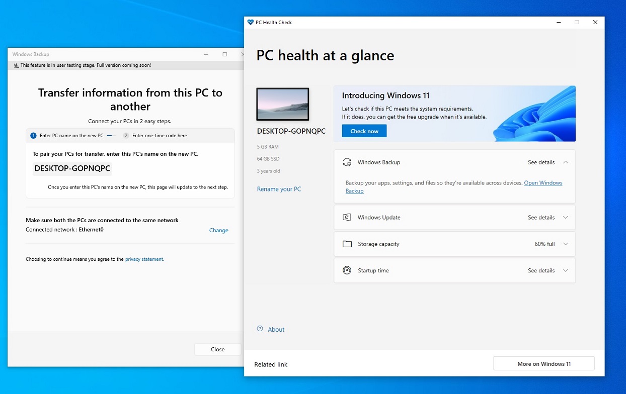 Windows PC to PC transfer