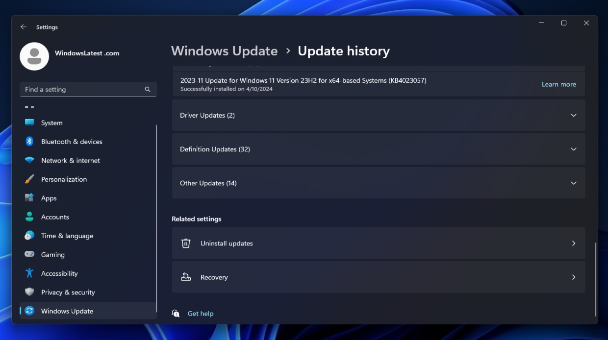Windows Update history