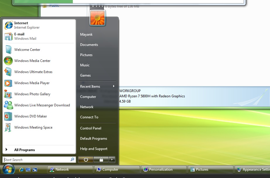 Windows Vista Start menu