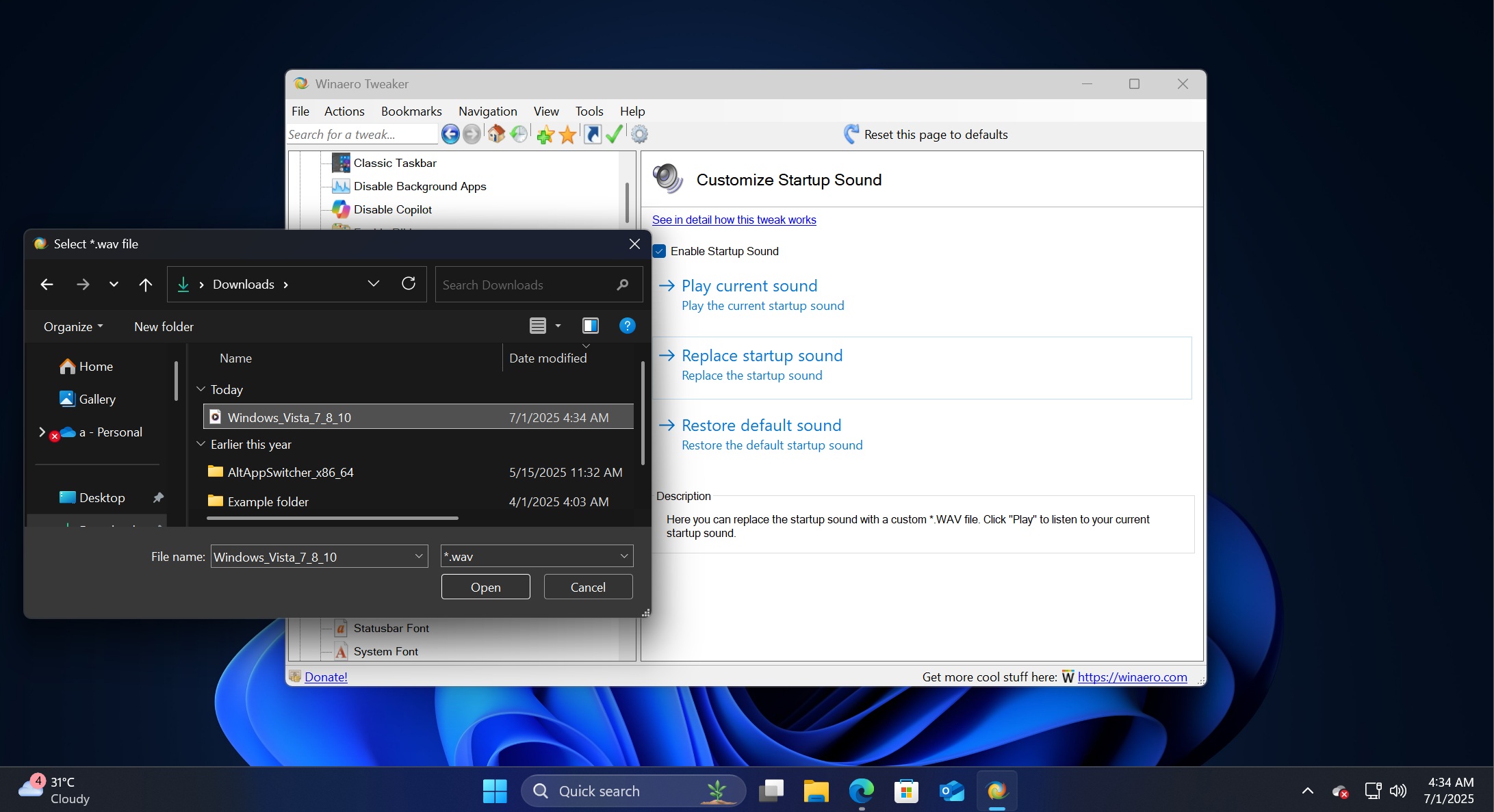 change windows 11 startup sound to vista