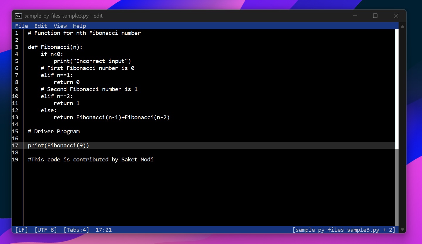 syntax highlighting missing from Microsoft edit