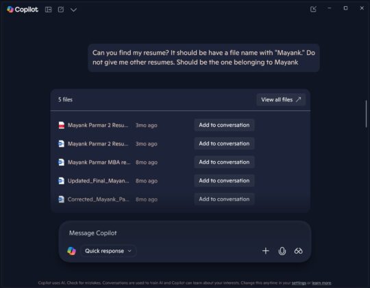 Copilot File Search on Windows 11